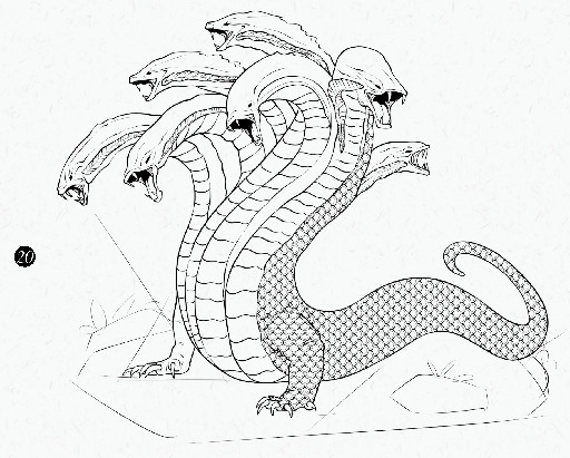 七头蛇怪画，七头蛇原线描